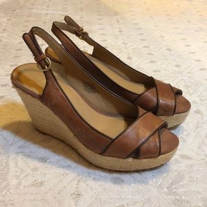 Nine West brown leather wedged sandals